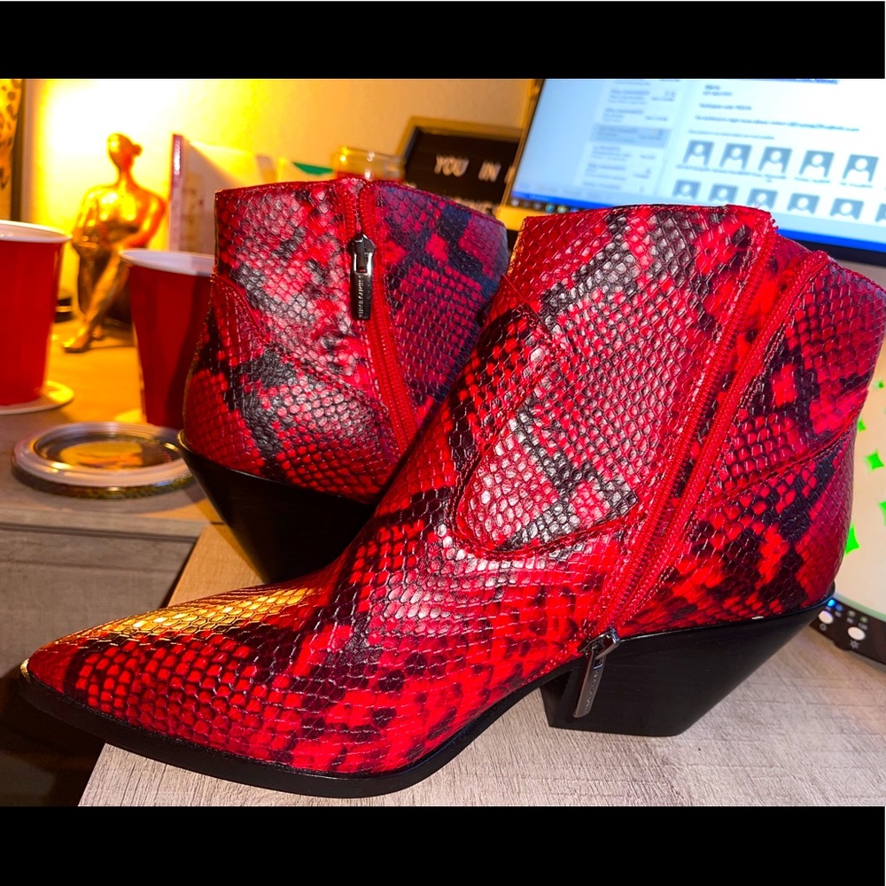 Red Snake Print Ankle Booties